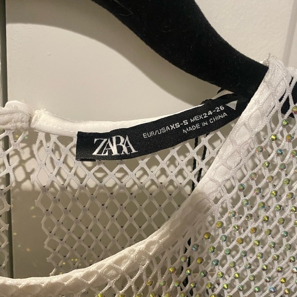 ZARA RHINESTONE MESH DRESS white sparkly size xs/s NWT - Picture 9 of 12